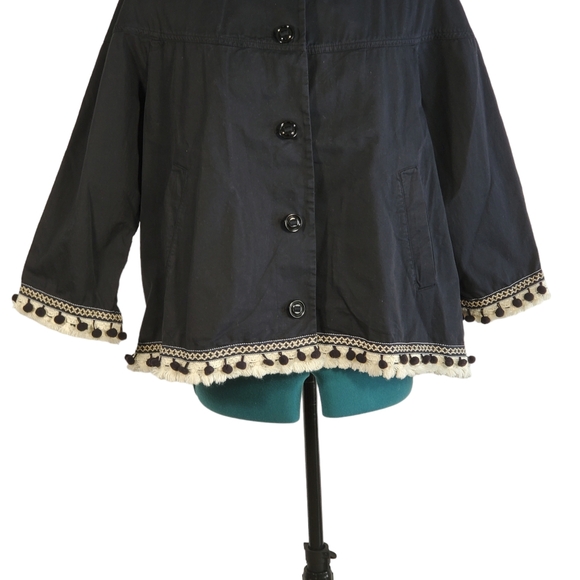 Zara Navy Cotton Pom Pom Embellished Jacket Medium - Picture 5 of 12